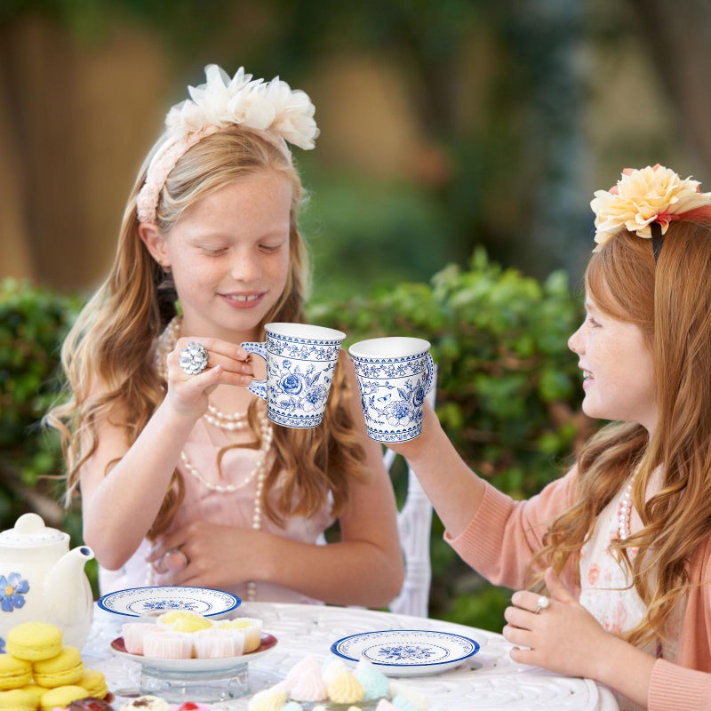 وولاين 80 قطعة من أكواب الشاي الورقية والصحون الورقية باللون الأزرق والأبيض من Whaline، زهرة صينية من البورسلين، سعة 9 أونصة، أكواب شاي للاستعمال مرة واحدة مع مقبض وأطباق حلوى لحفلات الزفاف والأميرة وحفلات الشاي الربيعية - Image 5